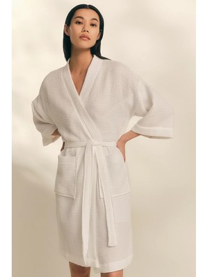 The White Company Essential Organik Pamuk Waffle Desenli Kadın Bornoz