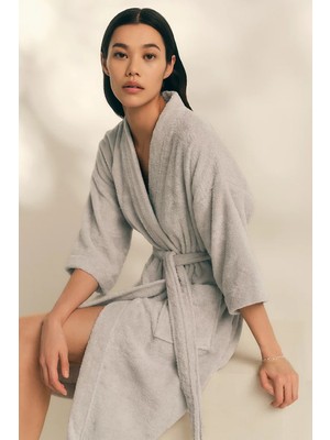 The White Company Essential Organik Pamuk Kadın Şal Yakalı Bornoz