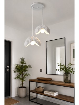 Jusel Lotus Çiçek Tasarım 2'li Sarkıt Avize - Modern Tasarım Gece Lambası Iç Dış Ortama Uygun - 25 cm - Beyaz