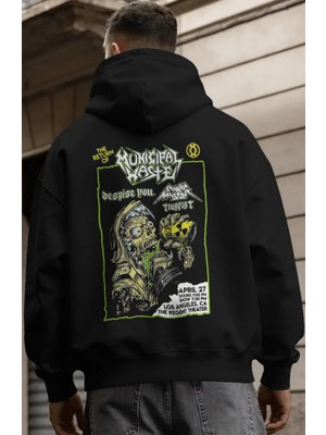 Sevbano Municipal Waste Rock Metal Müzik Grubu Sırt Baskılı Unisex Oversize Premium Hoodie