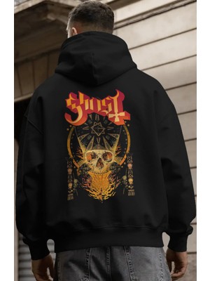 Sevbano Ghost Rock Metal Müzik Grubu Sırt Baskılı Unisex Oversize Premium Hoodie