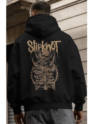 Sevbano Slipknot Rock Metal Müzik Grubu Sırt Baskılı Unisex Oversize Premium Hoodie