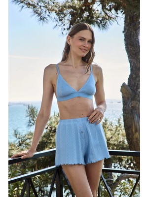 Lovely Things Kımberly Pointelle Şort Pijama Altı - Açık Mavi