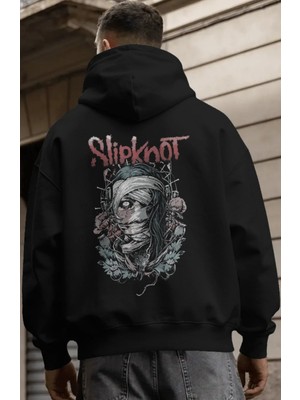 Sevbano Slipknot Rock Metal Müzik Grubu Sırt Baskılı Unisex Oversize Premium Hoodie