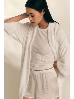 The White Company Essential Organik Pamuk Kadın Şal Yakalı Bornoz