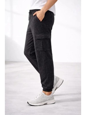 Aymood Erkek Jogger Eşofman Altı Regular Fit , Kargo Cepli, Lastikli Paça, Günlük Spor Pantolon - Füme