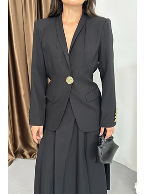 Zf Butik Kadın Blazer Ceket Etek Takım Siyah