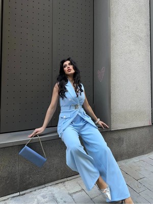 Zf Butik Kadın B Kemerli Yelek Takım Elbise Bebekmavisi