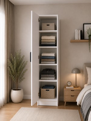 Gani Home Selen Tek Kapaklı Raflı Gardırop M-1 | Çok Amaçlı Elbise Dolabı