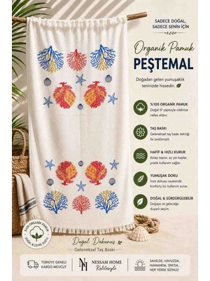 Nessam Home %100 Pamuk Taş Baskı Plaj Peştemali 100X180 cm Hızlı Kuruyan