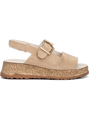 Tergan Bej Hakiki Süet Deri Kadın Sandalet - K26Y1SN68583-B79