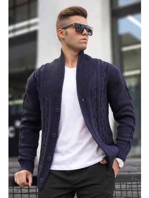 Madmext Erkek Lacivert Örgü Desenli Hırka %65 Pamuk %35 Polyester L Beden – Günlük Kullanıma Uygun Rahat ve Şık