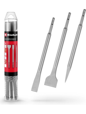 Einhell Orijinal 3 Parça SDS Plus Keski Set, 250 mm 49247200 | sivri keski | 20 mm yassı keski | 40 mm geniş keski | 40Cr çelik | kırma ve yenileme işleri için | saklama tüpü dahil