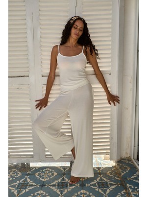 Lovely Things Debra Modal Karışımlı Kaşkorse Pantolon Dökümlü Pijama Altı - Ekru