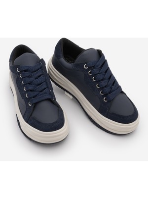 Marjin Kadın Sneaker Kalın Taban Bağcıklı Spor Ayakkabı Sifaz Lacivert
