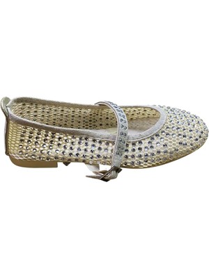 Shoes Kadın  Düz Kaymaz Taban Atkı Lastikli Taşlı Delikli Babet