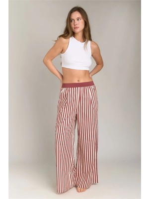 Lovely Things Sandra Poplin Pileli Pantolon Pijama Altı - Bordo
