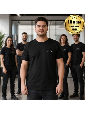BK Gift Logonuza Özel 10 Adet Siyah Büyük Beden Tişört - Pamuk Unisex Kurumsal Büyük Beden Tişört