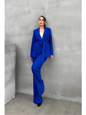 Zf Butik Kadın Kuşaklı Blazer Ceket Pantolon Takım Elbise