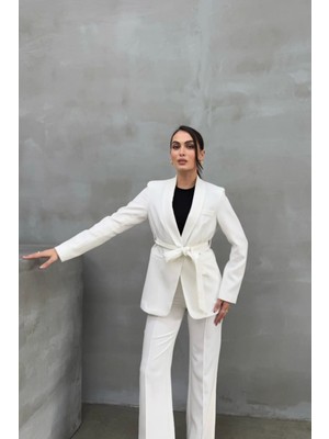 Zf Butik Kadın Kuşaklı Blazer Ceket Pantolon Takım Elbise