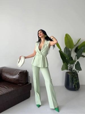 Zf Butik Kruvaze Yaka Pile Detaylı Ikili Takım
