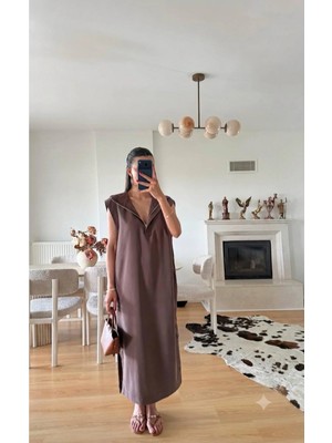 Zf Butik Fermuar Detaylı Oversize Maxi Elbise