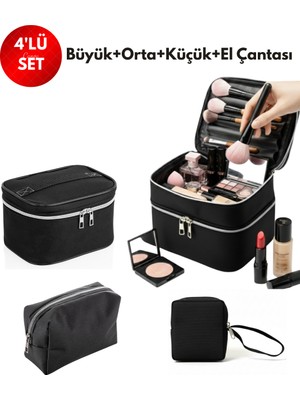 NS Reliable 4’lü Set Makyaj ve Kozmetik Seyahat Çantası - Su Geçirmez Düzenleyici Valiz Içi Organizer-Siyah