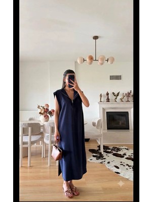 Zf Butik Fermuar Detaylı Oversize Maxi Elbise