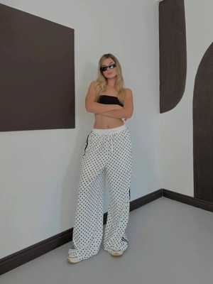 Zf Butik Kadın Puantiyeli Bol Paça Pantolon