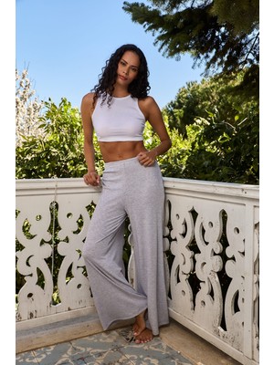 Lovely Things Debra Modal Karışımlı Kaşkorse Pantolon Dökümlü Pijama Altı - Gri Melange