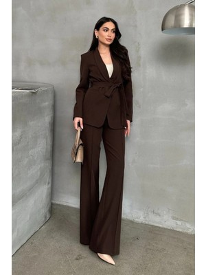 Zf Butik Kadın Kuşaklı Blazer Ceket Pantolon Takım Elbise