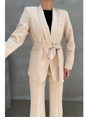 Zf Butik Kadın Kuşaklı Blazer Ceket Pantolon Takım Elbise