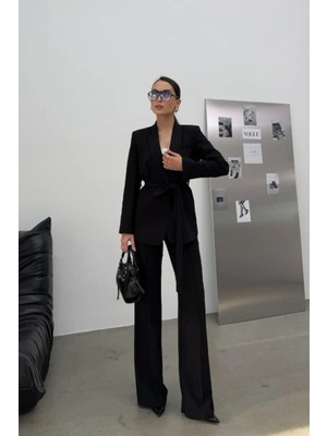 Zf Butik Kadın Kuşaklı Blazer Ceket Pantolon Takım Elbise