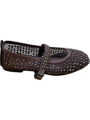 Shoes Kadın  Düz Kaymaz Taban Atkı Lastikli Taşlı Delikli Babet