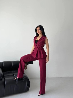 Zf Butik Kruvaze Yaka Pile Detaylı Ikili Takım