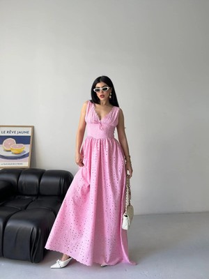 Zf Butik Brode Işlemeli Uzun Elbise