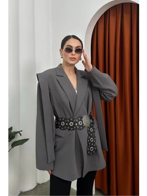 Zf Butik Kadın Oversize Blazer Ceket Kuşaklı Omuz Detaylı