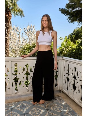 Lovely Things Debra Modal Karışımlı Kaşkorse Pantolon Dökümlü Pijama Altı - Siyah