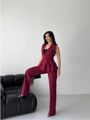 Zf Butik Kruvaze Yaka Pile Detaylı Ikili Takım