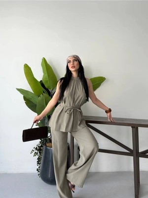 Zf Butik Kadın Hakim Yaka Bağlamalı Ikili Takım Haki