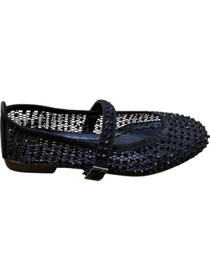 Shoes Kadın  Düz Kaymaz Taban Atkı Lastikli Taşlı Delikli Babet