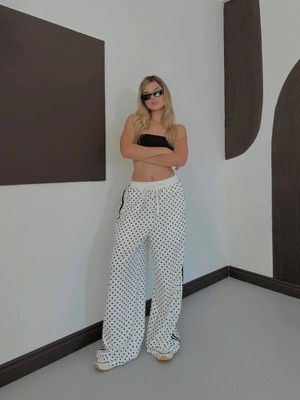 Zf Butik Kadın Puantiyeli Bol Paça Pantolon