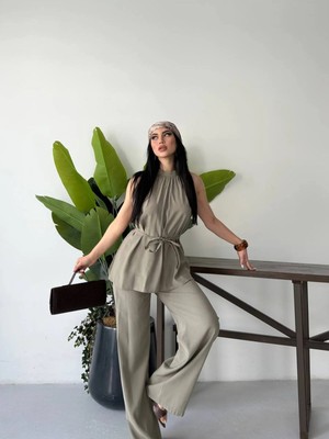 Zf Butik Kadın Hakim Yaka Bağlamalı Ikili Takım Haki