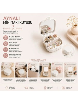Myplas Aynalı Takı Organizer Kutusu Bölmeli Küpe Yüzük Kolye Saklama Kutusu Taşınabilir Mini Takı Çantası