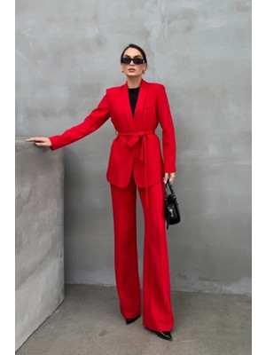 Zf Butik Kadın Kuşaklı Blazer Ceket Pantolon Takım Elbise