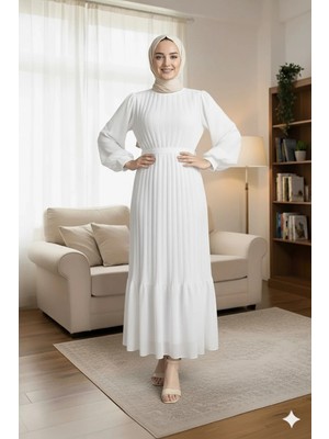 Zf Butik Kadın Tesettür Piliseli Janjan Şifon Elbise