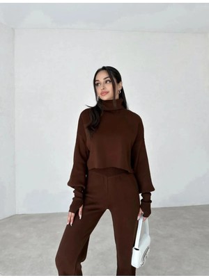 Zf Butik Parmak Geçmeli Yüksek Bel Triko Siyah Takım