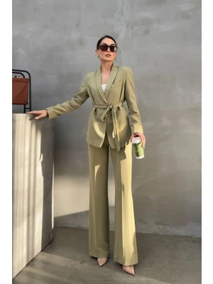 Zf Butik Kadın Kuşaklı Blazer Ceket Pantolon Takım Elbise