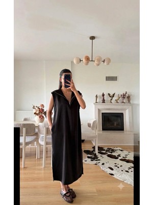 Zf Butik Fermuar Detaylı Oversize Maxi Elbise