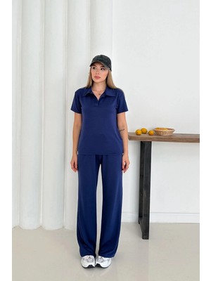 Zf Butik Kadın Lacivert Modal Kumaş Polo Yaka Eşofman Takımı